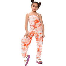 (11-12 Years, Neon Orange) Girls Jumpsuit Tie Dye Print Neon Orange Playsuits