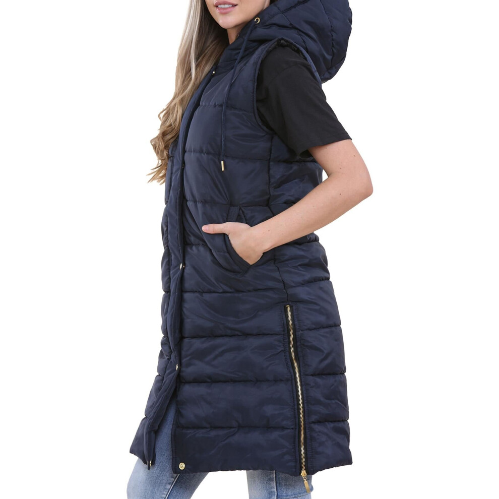 (2XL, Navy Blue) Ladies Oversized Gilet Long Line Style Jacket