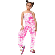 (9-10 Years, Neon Pink) Girls Jumpsuit Tie Dye Print Playsuit Jumpsuits
