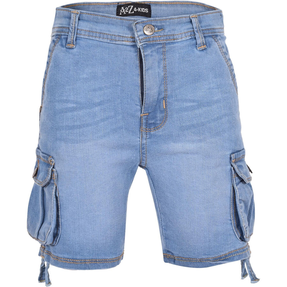 (11-12 Years, Light Blue) Kids Boys Cargo Denim Casual Shorts