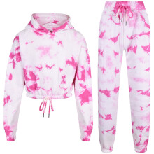 (13 Years, 320 Tie Dye Pink) Girls Tie Dye Gym Cropped Hoodie Tracksuit