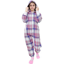 (5-6 Years, Purple) Kids Girls Onesie Purple Check Printed Pyjamas