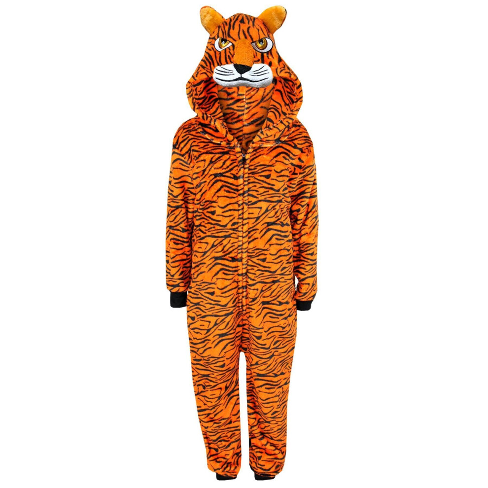 (11-12 Years, Tiger) Kids Unisex Animal Onesie Pyjamas Sleepsuit