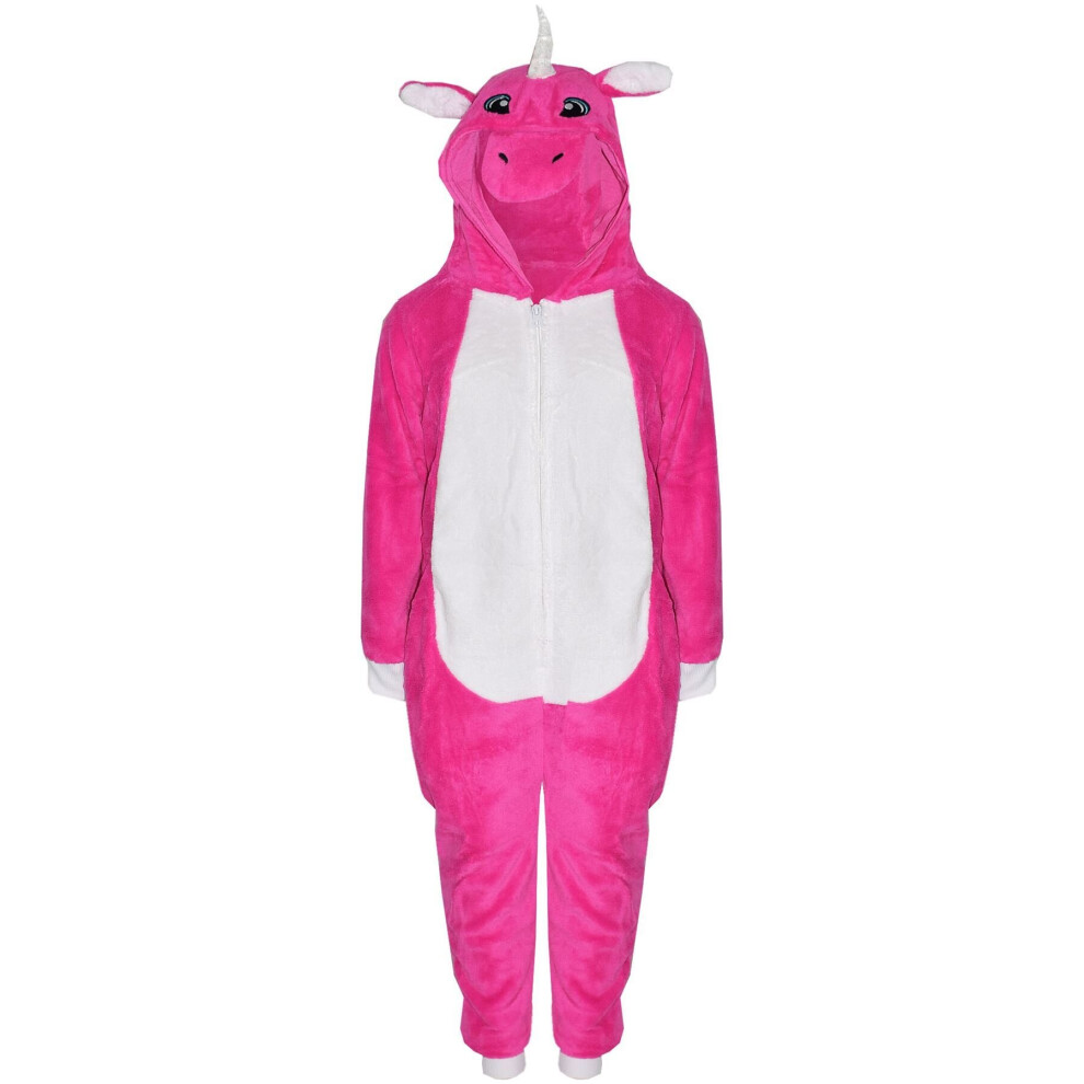A2zkids (9-10 Years, Unicorn Cerise) Kids Unisex Animal Onesie Pyjamas Sleepsuit Pink