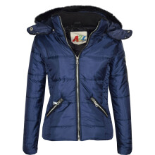 (11-12 Years, Navy Blue) Girls Quilted Navy Blue Puffer Faux Fur Hood Jacket
