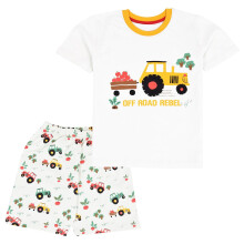(13 Years, White) Unisex White Tractor Contrast Short Pyjamas Set
