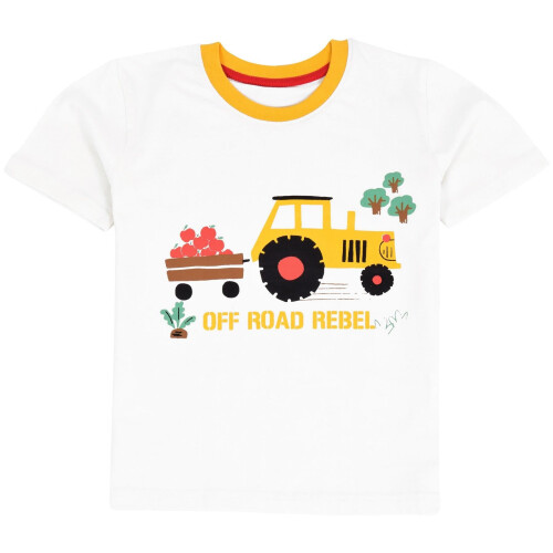 (13 Years, White) Unisex White Tractor Contrast Short Pyjamas Set 1