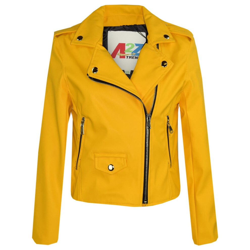 (5-6 Years, Mustard) PU Leather Jacket Waterproof Girls Age 5-13 Years