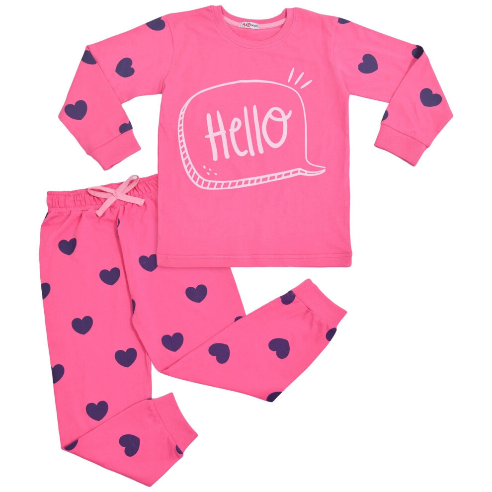 (7-8 Years, Pink) Girls Hello Pyjamas Pink PJs 2 Piece Cotton Set