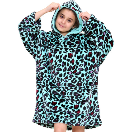 Girls Oversized Hoodie Mint Leopard Snuggle 1