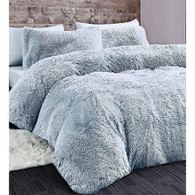 LS HOME Laura Secret Long Fluffy Teddy Duvet Cover Sets,Pillow Case Hug And Snug Fleece Faux Fur Easy Quilt Bedding (Silver, Double)
