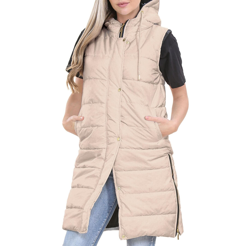 (XL, Stone) Ladies Oversized Gilet Long Line Style Jacket