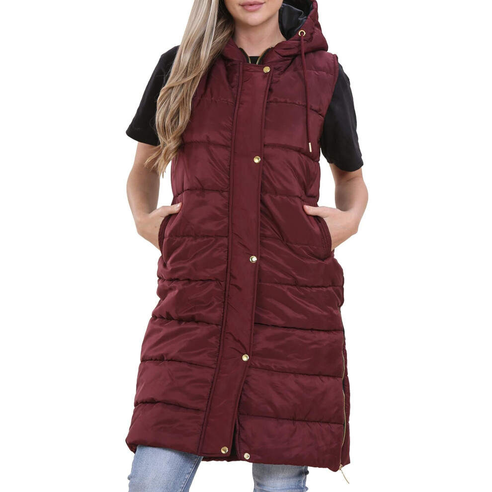 (XL, Wine) Ladies Oversized Gilet Long Line Style Jacket