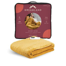 Dreamland Deluxe Velvet Herringbone Heated Throw Mustard Intelliheat+ 5 Minute Fast Heat Electric Throw, 120x160 cm, 1 Control, 6 Temperature