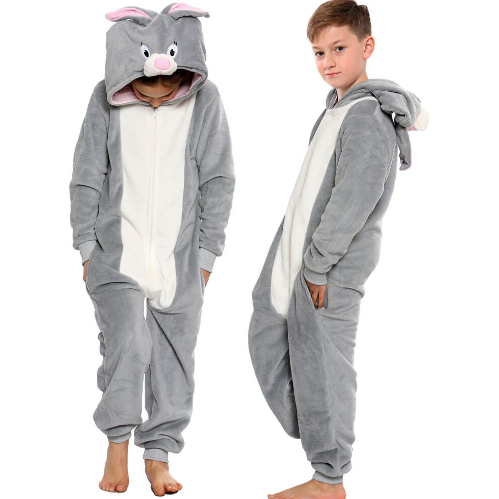 (9-10 Years, Bunny) Kids Unisex Animal Onesie Pyjamas Sleepsuit