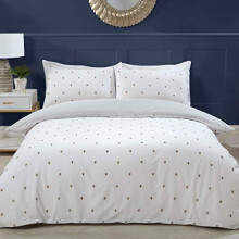 Sleepdown Bumble Bee White Reversible Grey Hexagon Honeycomb Soft Duvet Cover Quilt Bedding Set with Pillowcase - Single (135cm x 200cm)