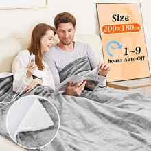 Mia&Coco Electric Heated Blanket Throw Flannel Sherpa Fast Heating 200x180cm, 10 Heat Levels & Up-to-9-Hours Auto-Off Timer & LED Display, for Home