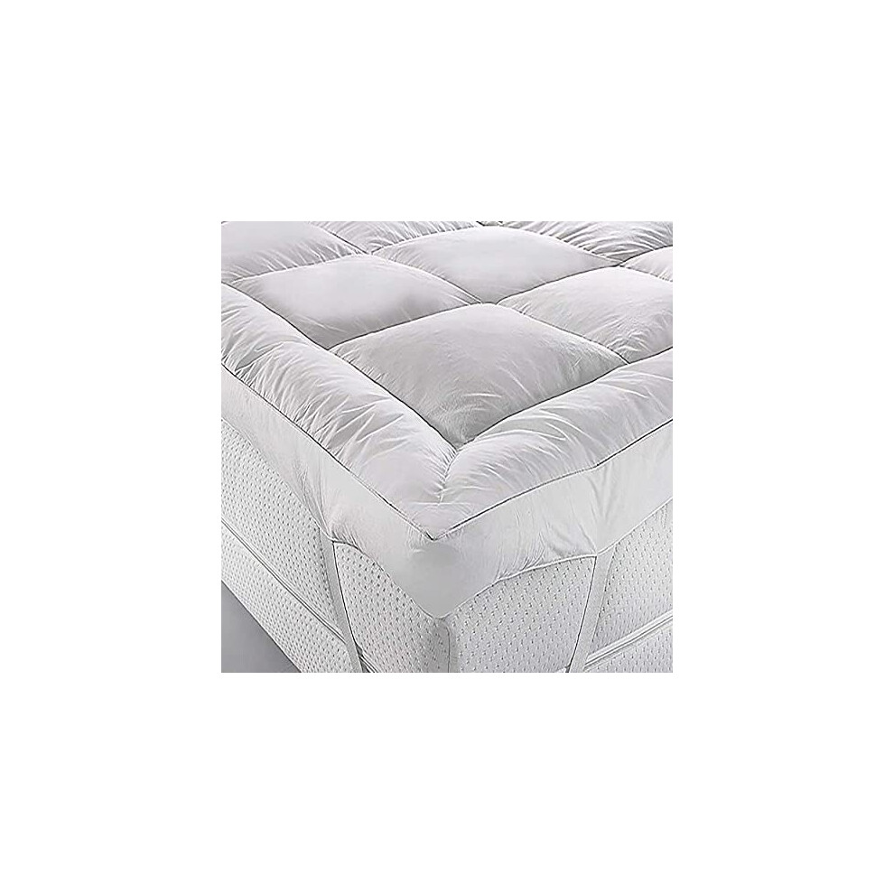 double bed mattress topper (137X190cm) Micro Fibre BOX STITCHED IN 5cm Thick Supersoft Heavy Fill Hotel Quality Microlite Elasticated Corner Straps