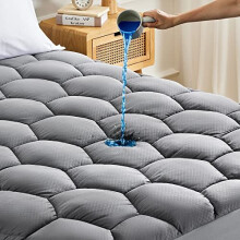 SONIVE Mattress Pad Waterproof Ultra Fluffy Soft Topper Breathable Noiseless Fitted Mattress Protector Premuim Alternative Filling Topper for Double