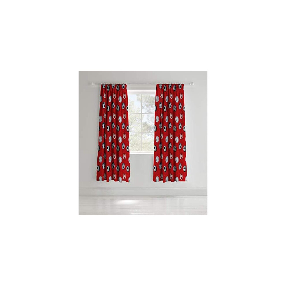 Catherine Lansfield Football Easy Care 66 x 72 Inch Pencil Pleat Curtains Red