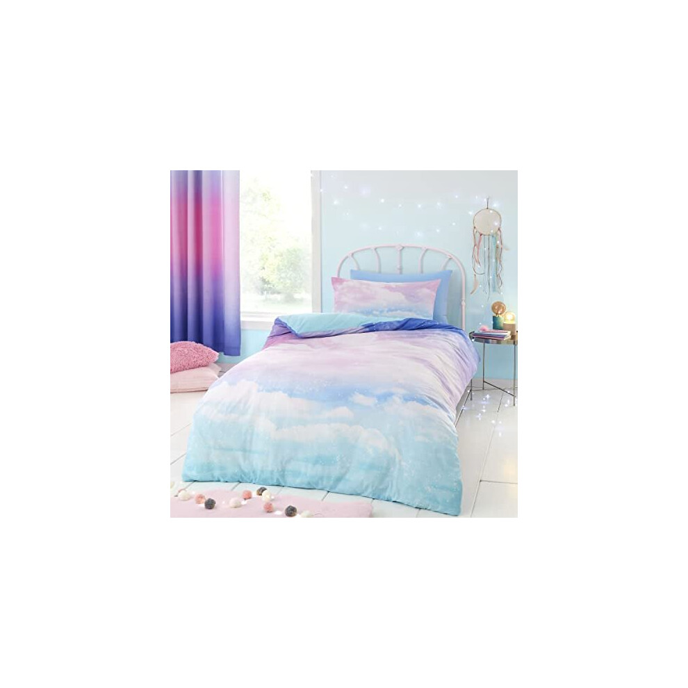 Catherine Lansfield Bedding Ombre Rainbow Clouds Single Duvet Cover Set With Pillowcases Pastel