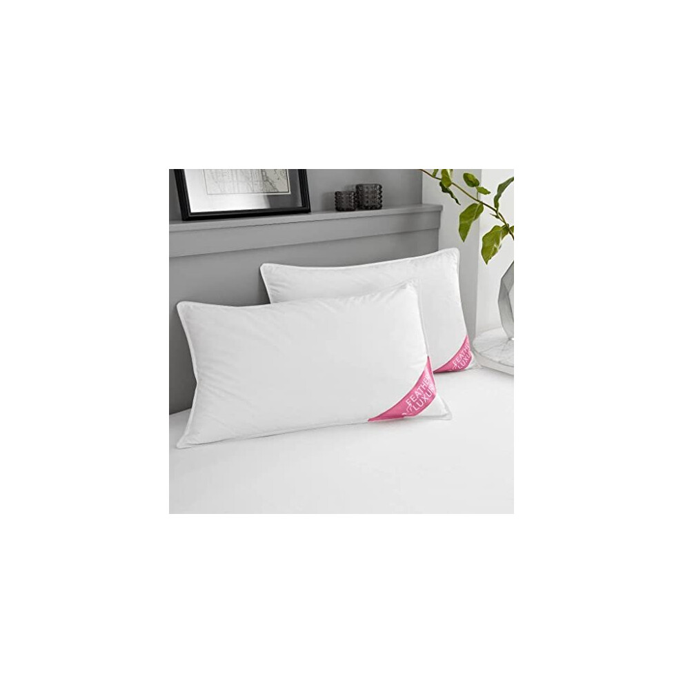 Hotel Quality Soft Goose Feather & Down Pillows 2 Pack, Comfy & Breathable Medium Firm Support Bed Pillows, White, 50x70 Cm