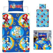 Sonic The Hedgehog Official Speed Design Single Duvet Cover Set - Reversible 2-Sided Bedding with Matching Pillow Case, Blue