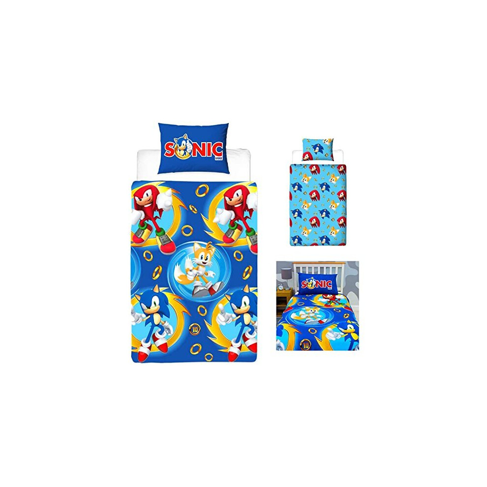 Sonic The Hedgehog Official Speed Design Single Duvet Cover Set | Reversible 2 Sided Bedding Including Matching Pillow Case, Blue