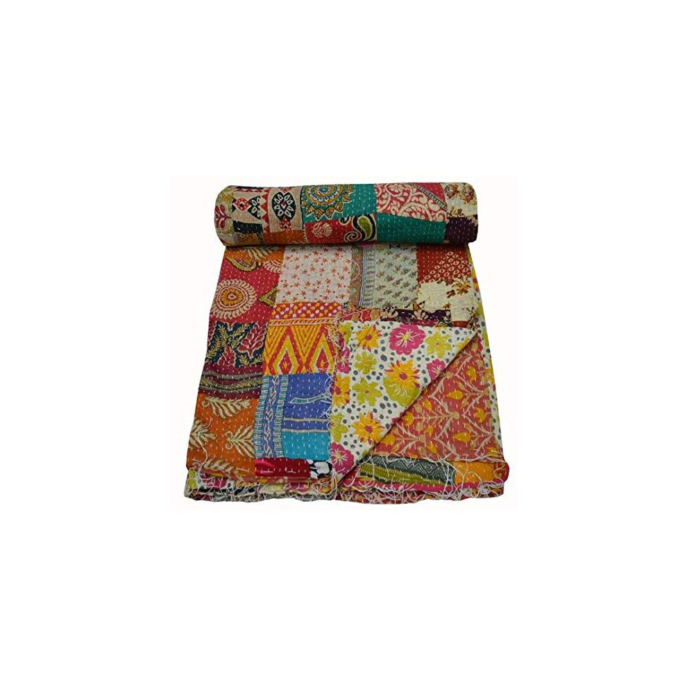 Indian Vintage patchwork Kantha Quilt Handmade Throw Reversible Blanket Bedspread Cotton Fabric BOHEMIAN quilt