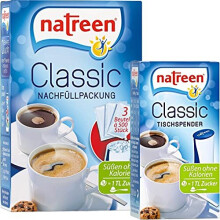 NATREEN? Classic Table Dispenser 500 pcs. and Refill Pack 3x500 pcs. - The calorie-free sweetener for coffee and tea / Netherlands