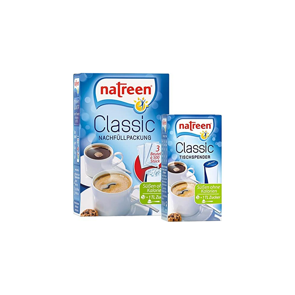 NATREEN? Classic Table Dispenser 500 pcs. and Refill Pack 3x500 pcs. - The calorie-free sweetener for coffee and tea / Netherlands