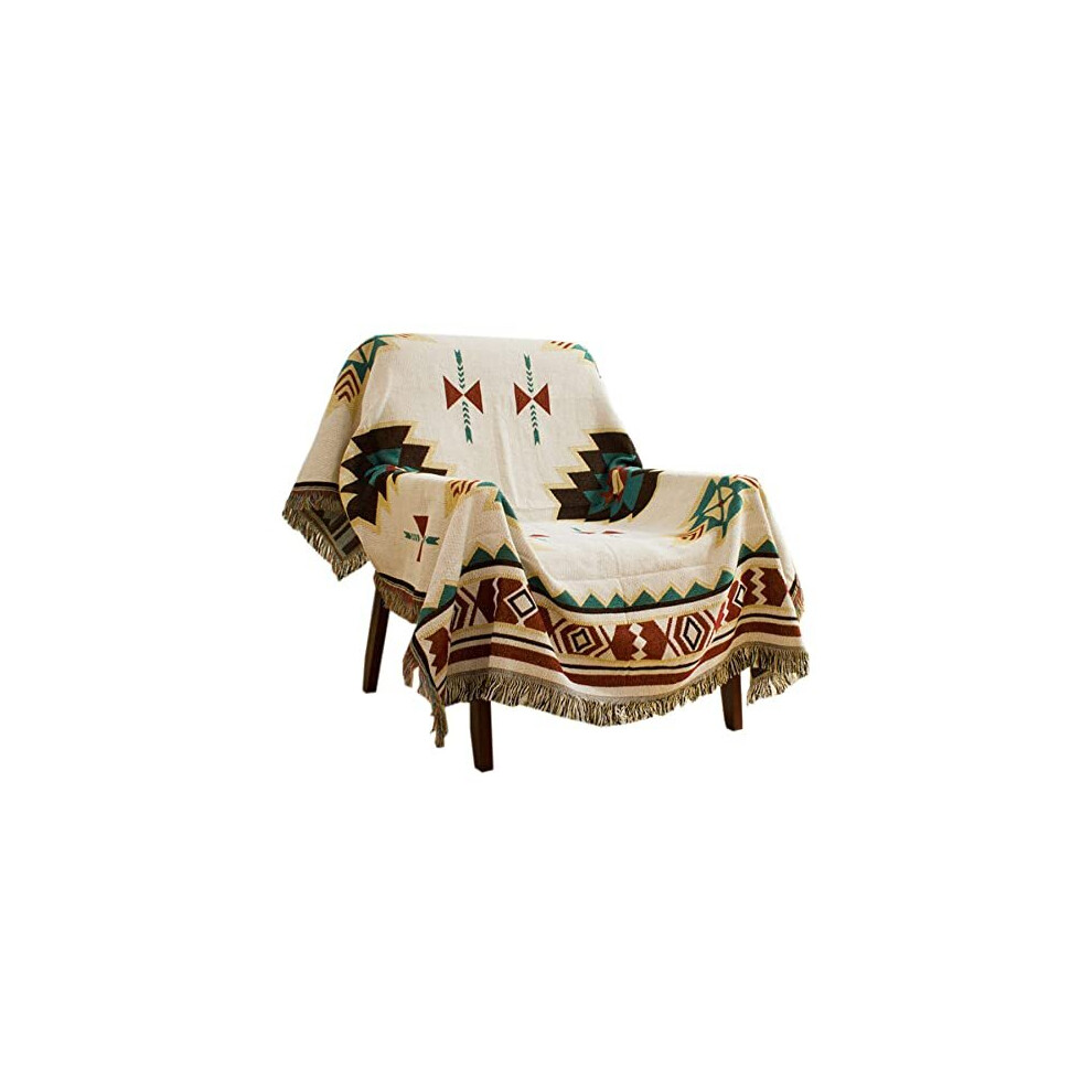 Aztec Navajo Throw Blanket Bohemian Tribal Ethnic Geometric Pattern Rug With Tassels Suitable For Sofa/Bed/Outdoor(Size:90x90cm / 35.4x35.4in)