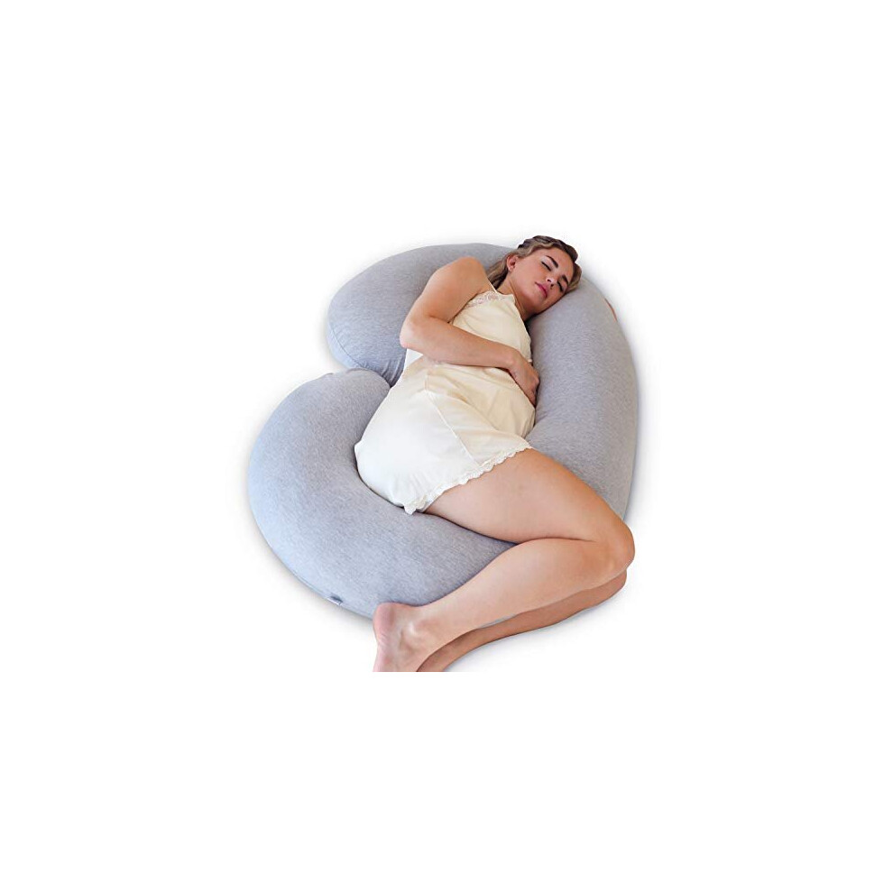 Pharmedoc The CeeCee Pillow Pregnancy Pillow C-Shape Full Body Maternity Pillow (Grey Jersey Cover)- Support for Back, Hips, Legs, Belly a Pregnancy