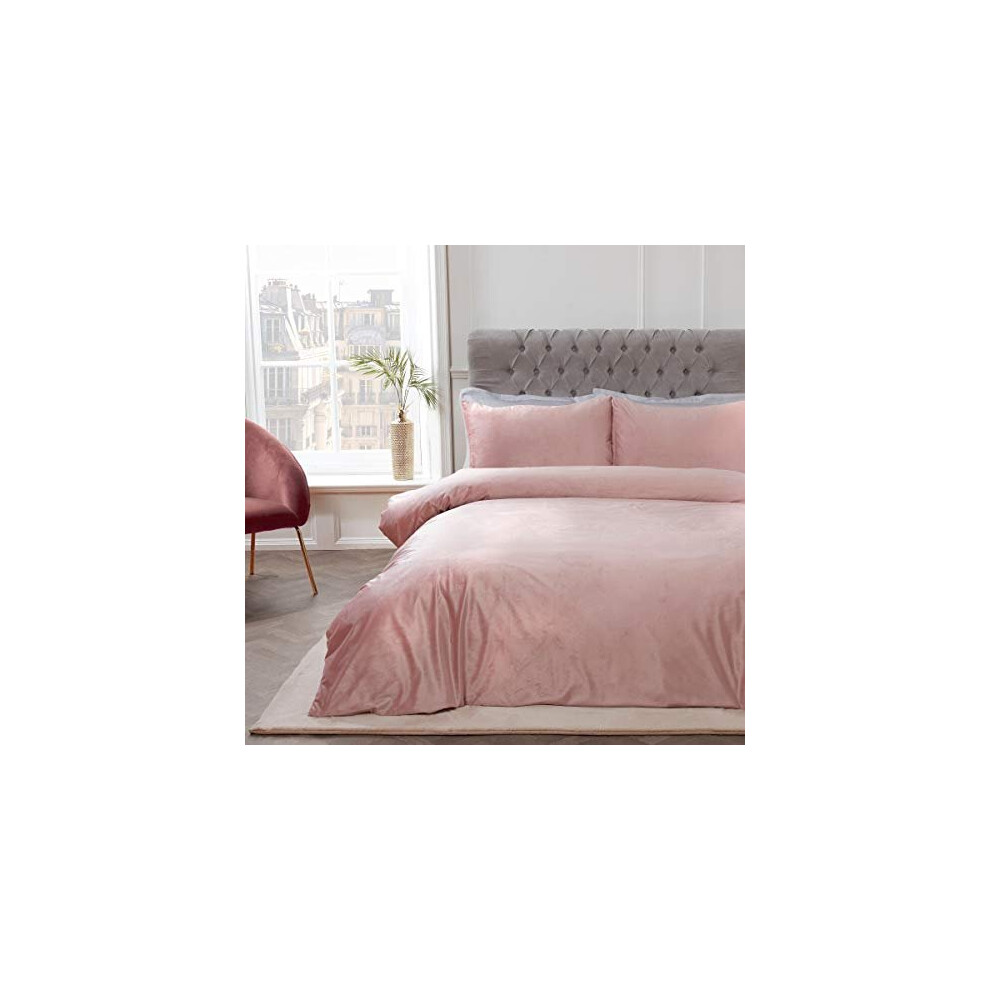 Sleepdown Matt Velvet Blush Pink Luxury Super Soft Easy Plain Care Duvet Cover Quilt Bedding Set with Pillowcase - Single (135cm x 200cm)