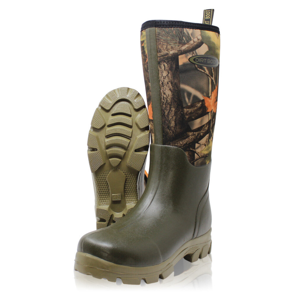 (8UK EU42) Dirt Boot Neoprene lined Gamekeeper Wellington Muck Field Boots Green/Camo Wellies