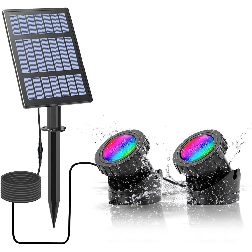 Solar Powered Pond Lights, Waterproof IP68 Submersible Lights with LED Color Changing Spot Light for Aquarium Tank Garden Pool Fountain Waterfall (Set