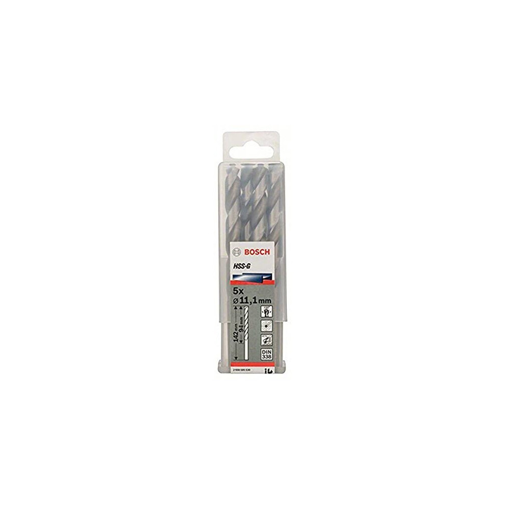 Bosch 2608585530 Din338 Hss-G Metal Drill Bit, 11.1Mm X 94Mm X 142Mm, Pack Of 5 Silver
