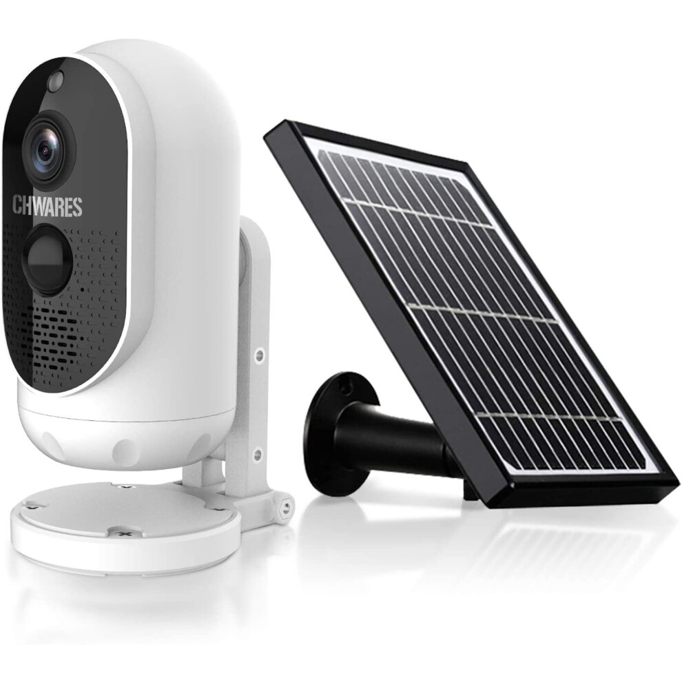 Outdoor Security Camera System Solar Powered Wireless, 1080P HD WiFi Surveillance Camera System Rechargeable Battery with 2-Way Audio, PIR Motion