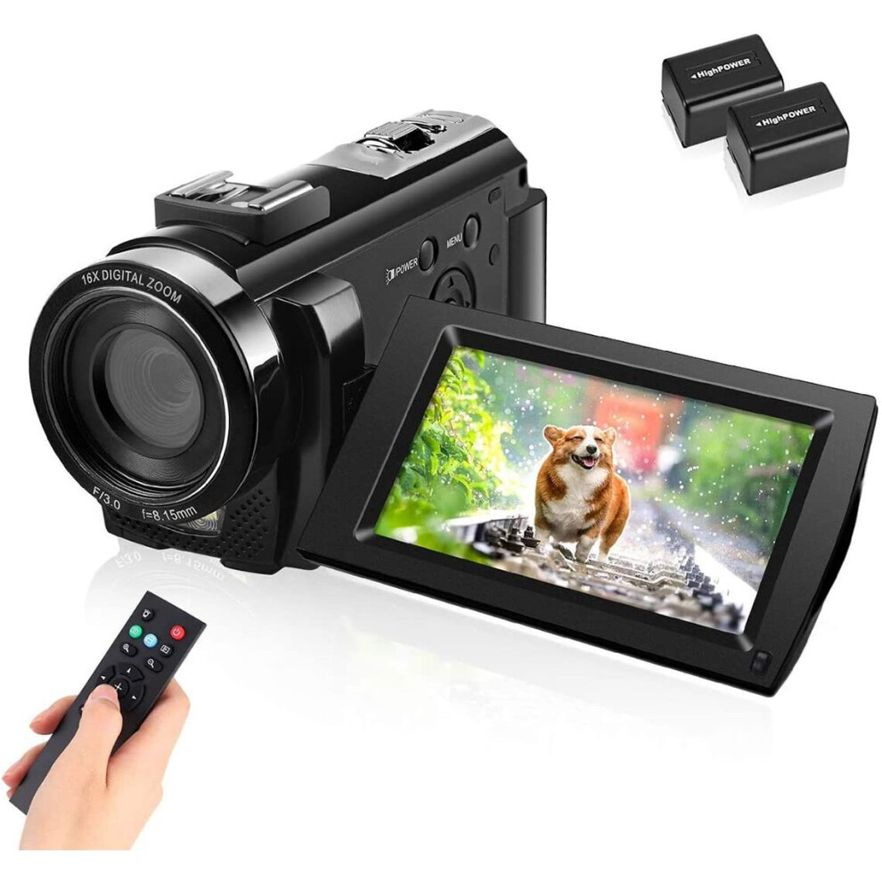 Video Camera Camcorder, Digital YouTube Vlogging Camera Recorder Full HD 1080P 30FPS 3.0 Inch LCD 270 Rotatable Degrees IPS Screen with Remote Control