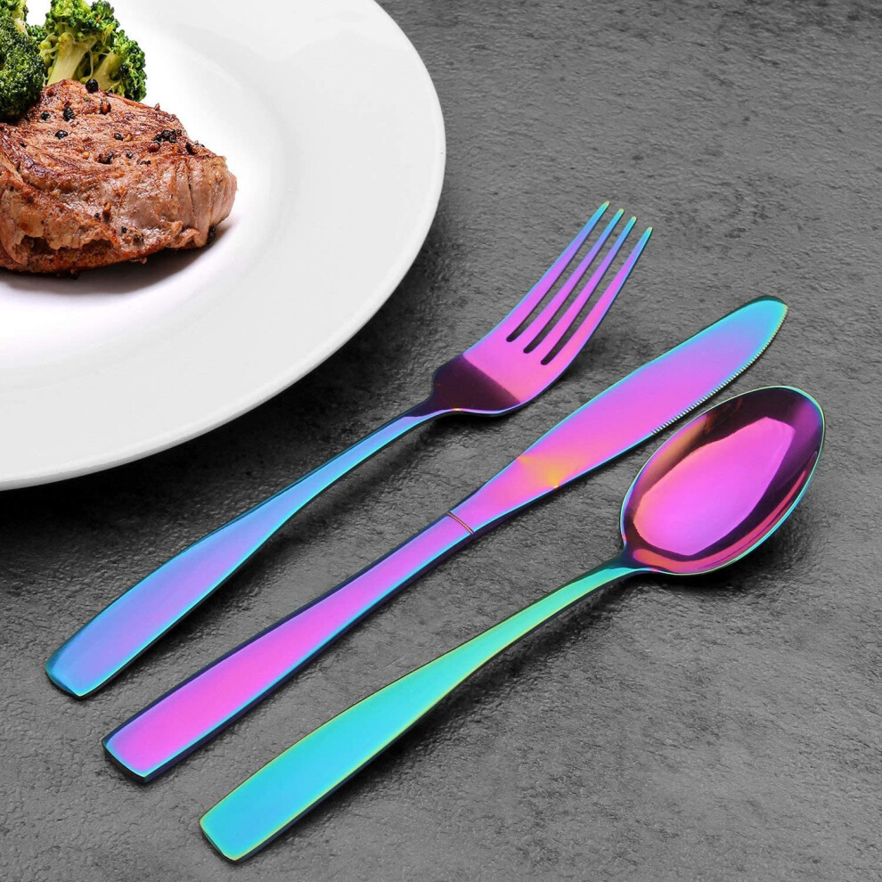 Mirror Rainbow Cutlery Set, Bettlife Tableware Set Stainless Steel Flatware Silverware Set With Knife And Fork Set, Service For 8, Dishwasher Safe
