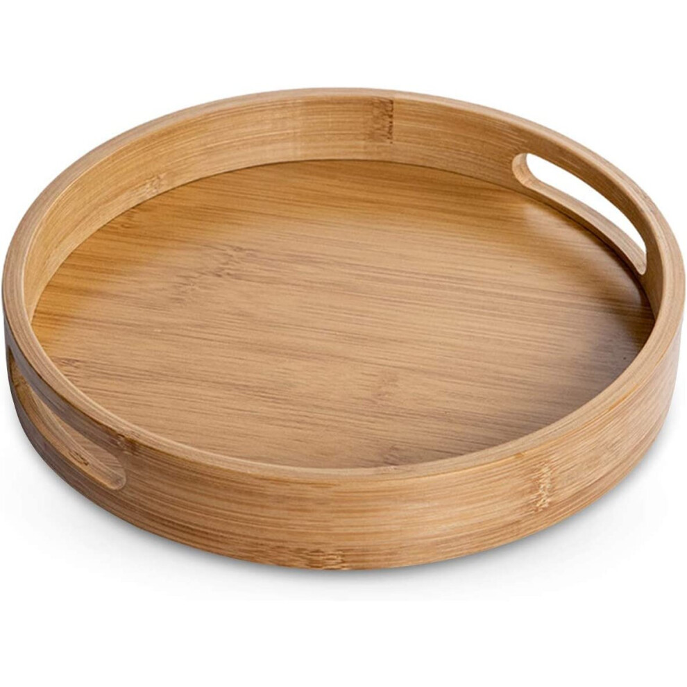 XGzhsa Bamboo Tray, Serving Tray with Handles, Creative Round Food Tray Made of Natural Bamboo Material, Ideal for Bread, Fruit, Coffee, Milk, Tea and