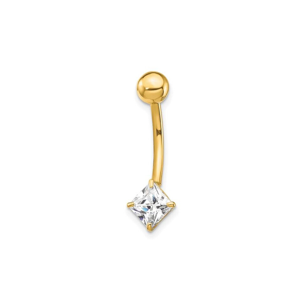 10K Yellow Gold with 5 mm Square CZ Belly Dangle-image-OPC-PB9RDZ6-NEW