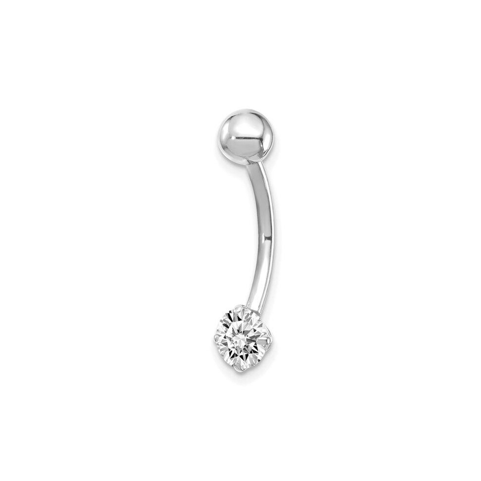 10K White Gold with 5 mm Round CZ Belly Dangle-image-OPC-PB9RDZ7-NEW