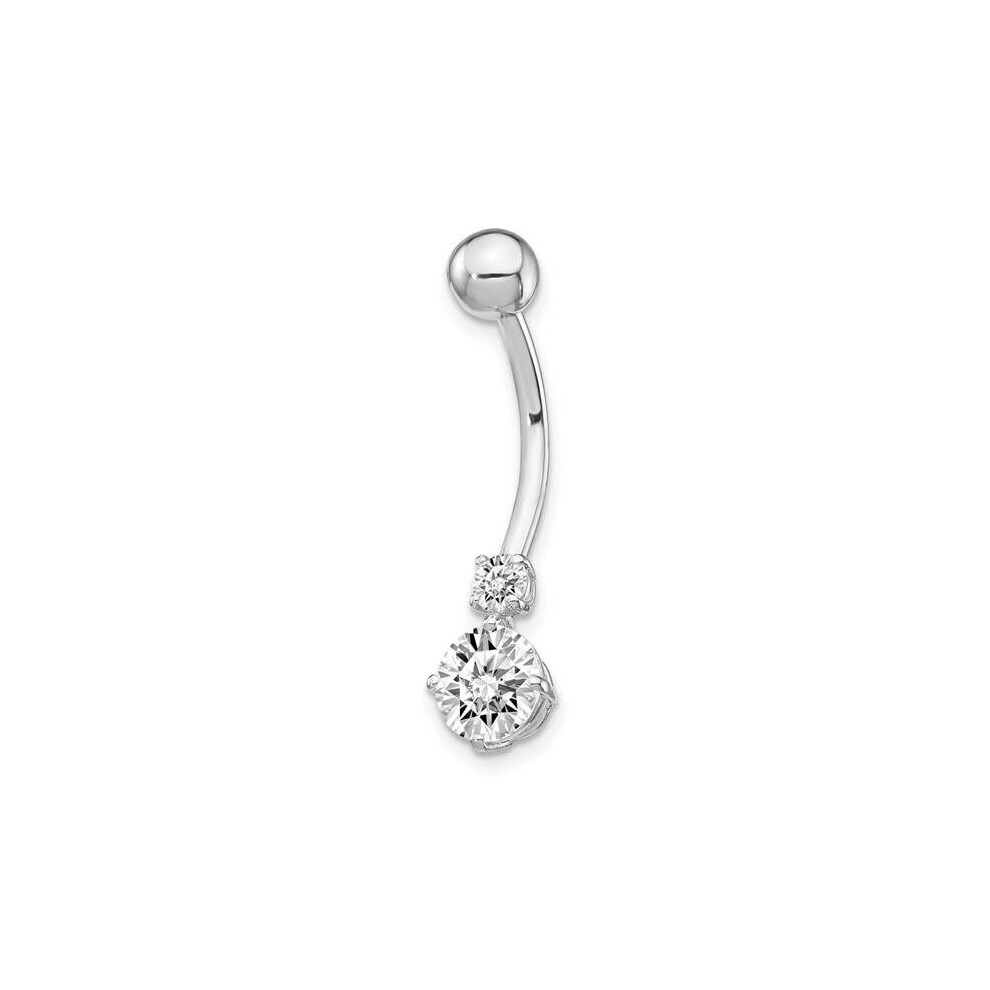 10K White Gold with 3 & 6 mm CZS Belly Dangle