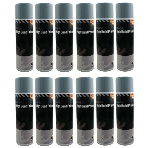 12 x Indasa Grey One Pack High Build Acrylic Based Primer 500ml Aerosol