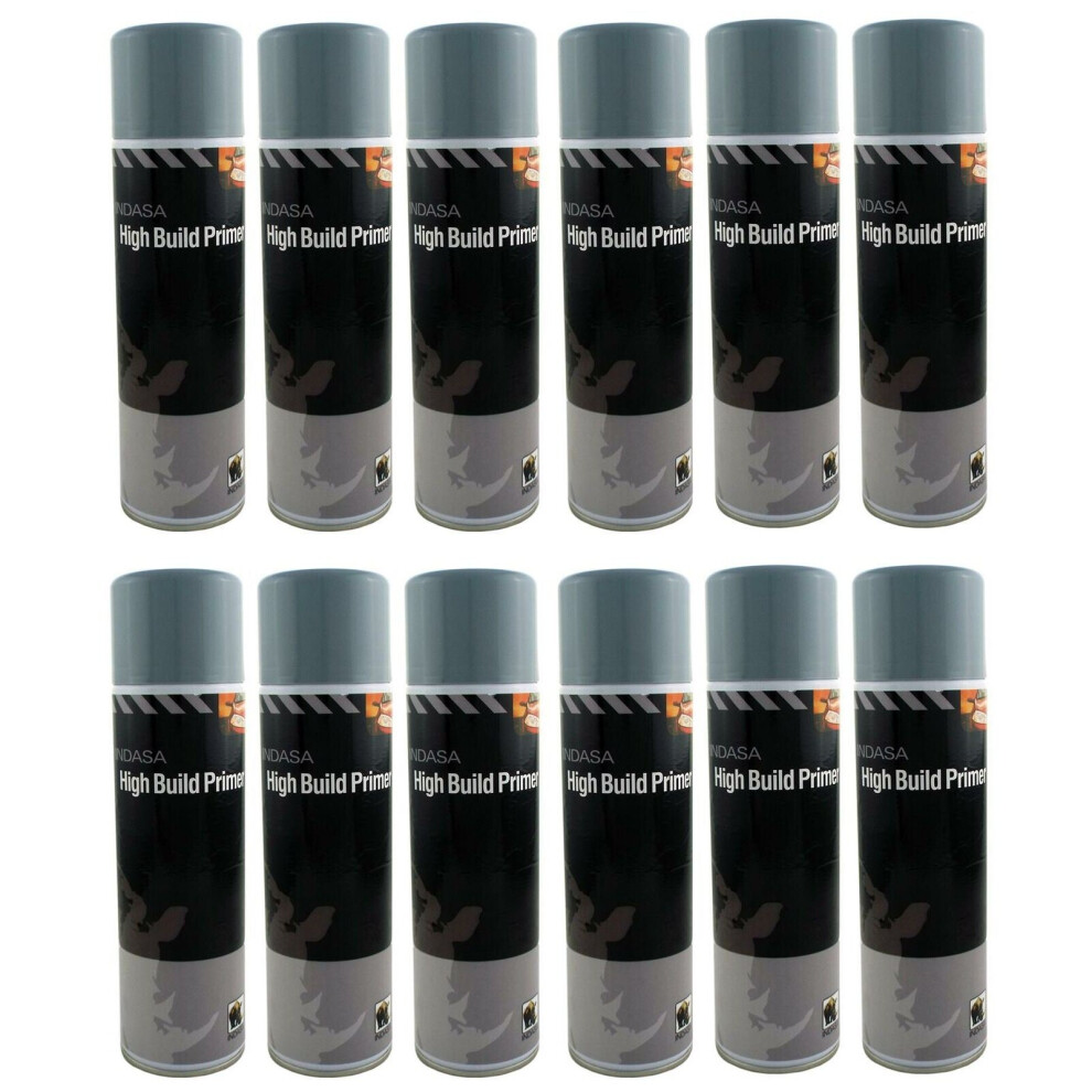 12 x Indasa Grey One Pack High Build Acrylic Based Primer 500ml Aerosol