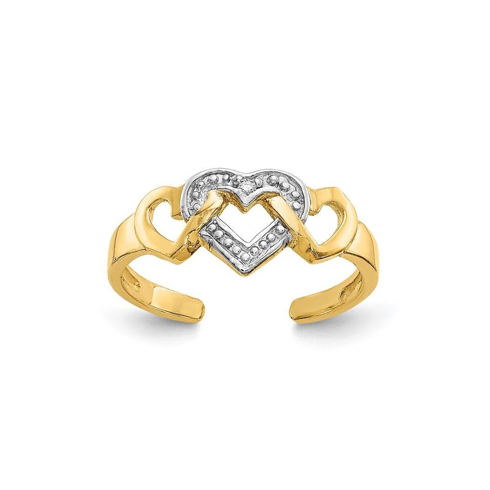 14K Yellow Gold Rhodium Diamond Heart Toe Ring