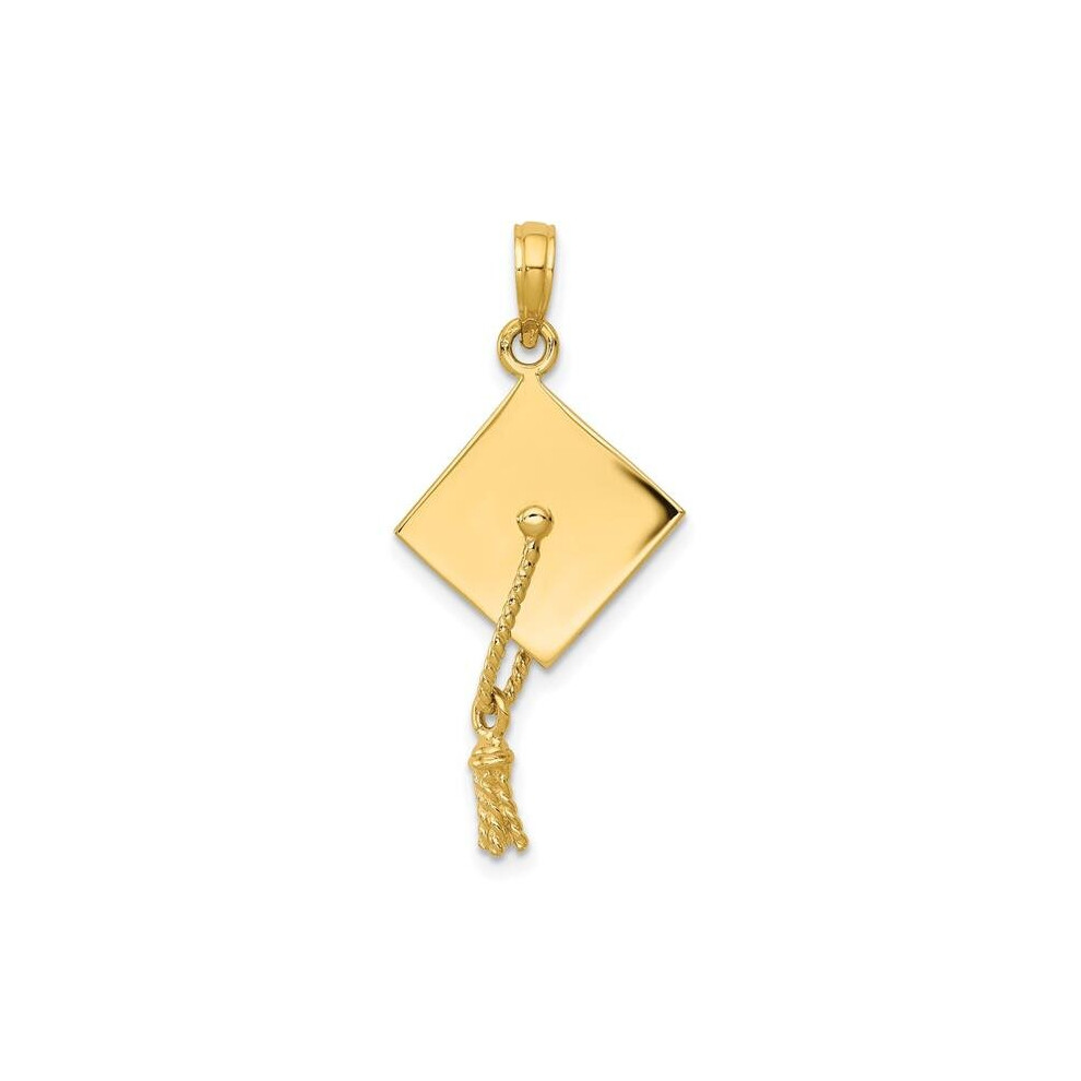 14K Yellow Gold Solid Polished 3-D Graduation Cap Pendant