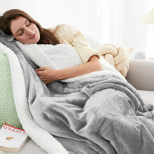 (SILVER, Double) SHERPA FLEECE BLANKETS THICK BLANKET SOFT WARM PLUSH THROW