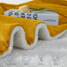 (OCHRE, Double) SHERPA FLEECE BLANKETS THICK BLANKET SOFT WARM PLUSH THROW